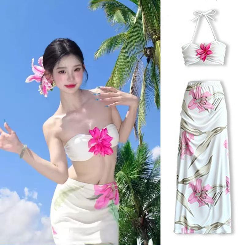 タイ純粋な欲望、美しいデザイン、フラワートップレスビキニ、夏のセクシーなホットガールバケーションスプリット水着女性用リトルフレッシュ