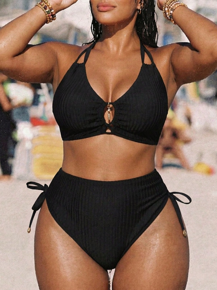 L-4XL プラスサイズハイウエストビキニ女性のプッシュアップビッグ大きいサイズ水着 2026 夏 Mujer おなかコントロール水着ビキニセット