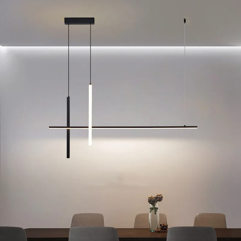 モダンなミニマリスト Led シャンデリア調光可能な黒テーブルダイニングルームキッチンバーペンダントランプ照明サスペンションデザイン光沢