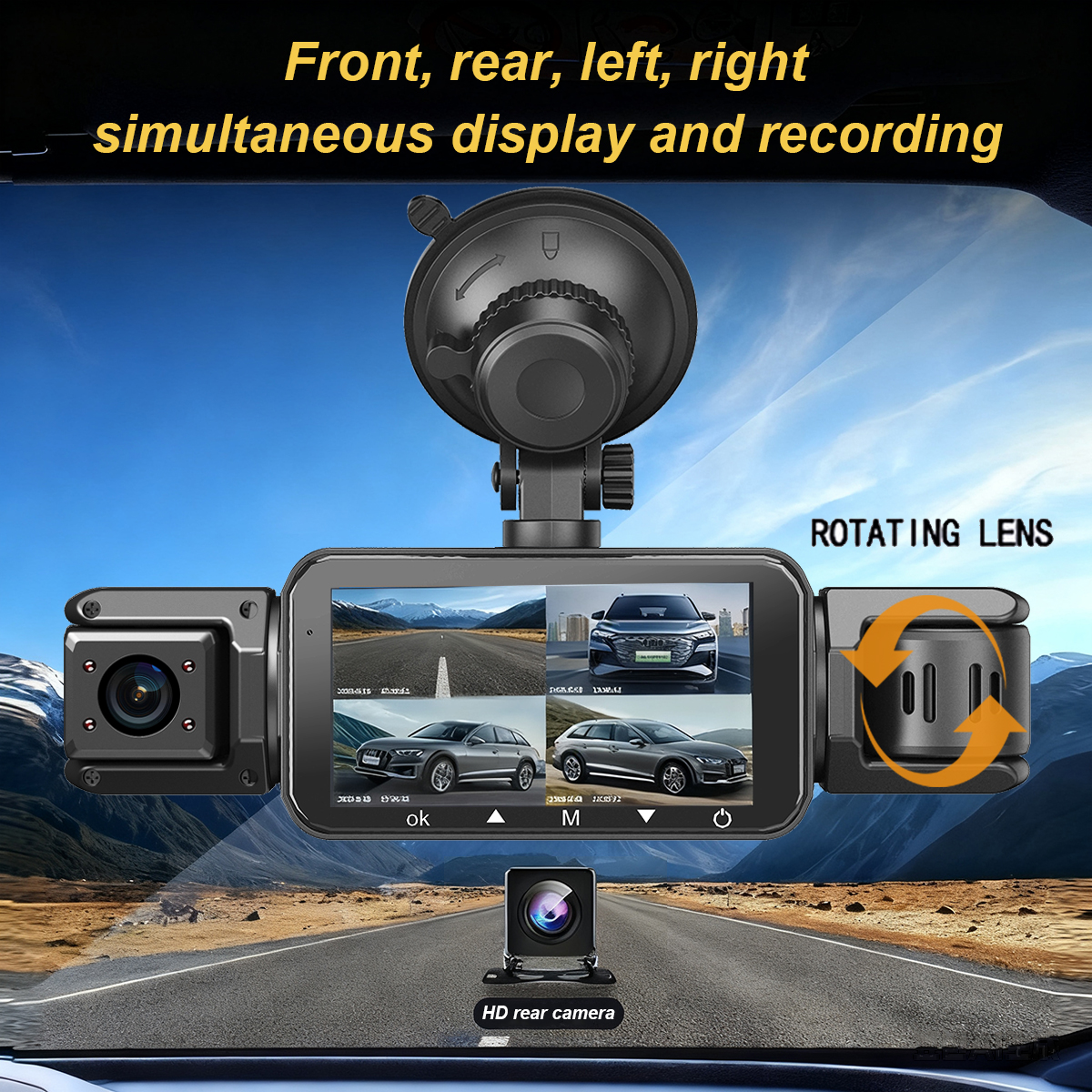 1080P 4 チャンネル WiFi カーダッシュカム 360° ナイトビジョン 24 時間駐車モニター 128G カードオプション