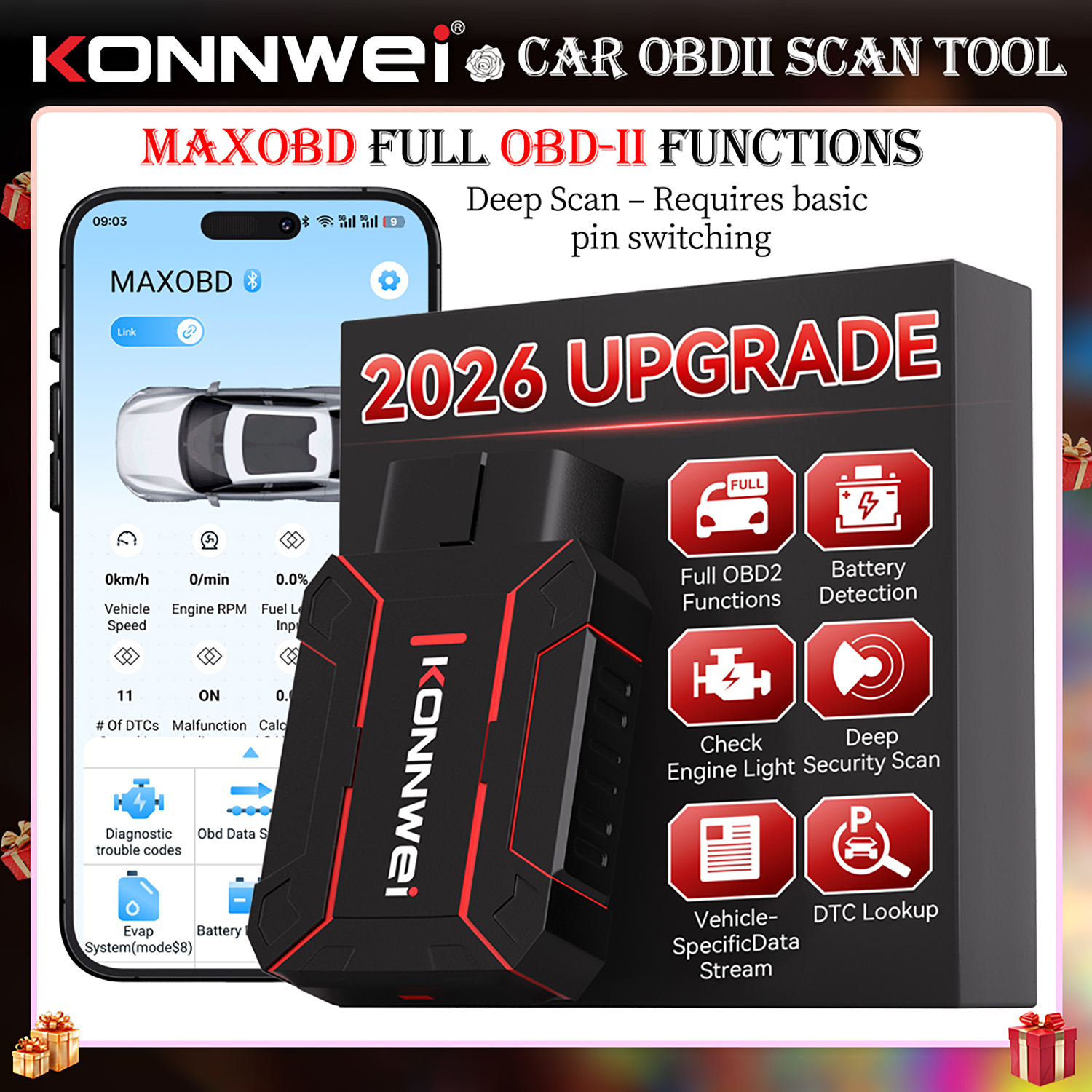 KONNWEI MAXOBD Bluetooth OBD2 スキャナー自動車エンジンコードリーダー車診断検出器サポート Android iOS すべての OBDII ガソリン車