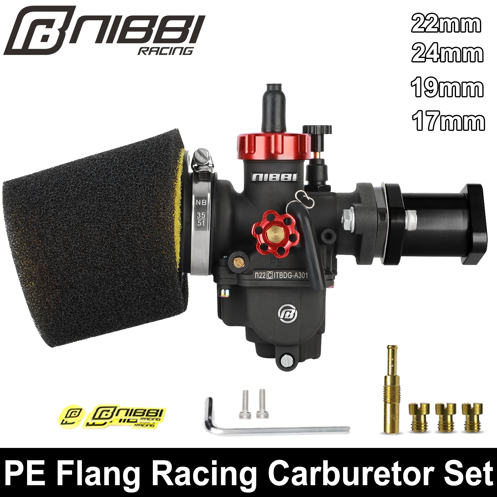 Nibbi オートバイ PE フランジキャブレタースポンジエアフィルターセットプレデター 212cc 196cc コールマン BT200X ホンダ GX160 GX200 MotorEngine