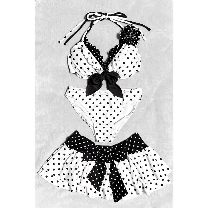 Harajuku Style Polka Dot Bowknot 3 Piece Swimsuit Women's Bikini Set Summer Casual Y2K Fashion Sexy Bathing Suit Skirt Cover Up