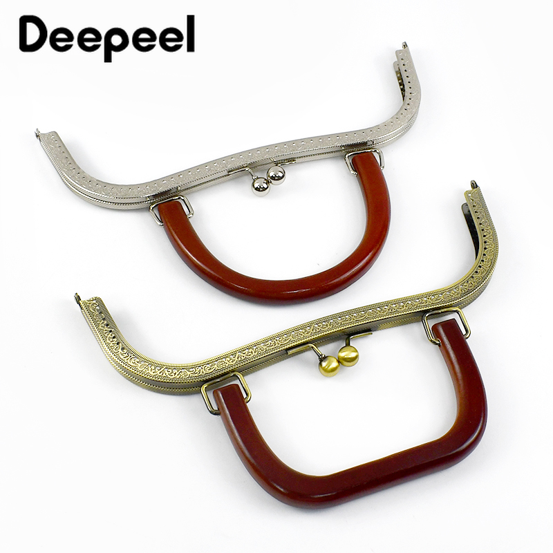 1Pc Deepeel 26 センチメートル金属財布フレーム木製バッグハンドルキスクラスプバッグ縫製ブラケット財布修理キット DIY ハードウェアアクセサリー