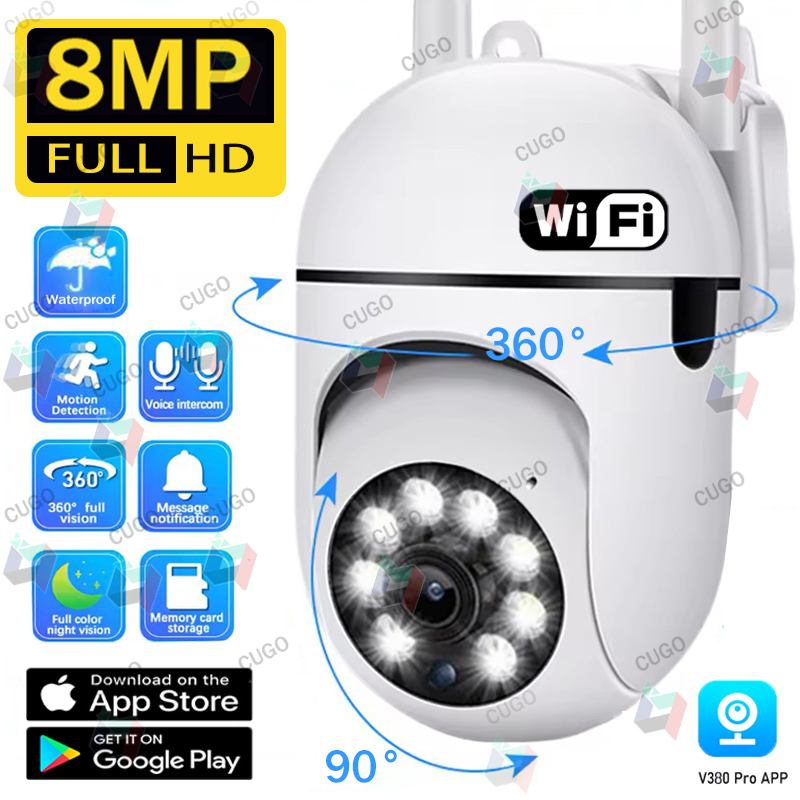 8MP Wifi 監視カメラワイヤレスセキュリティ PTZ IP カメラカラーナイトビジョン AI 人間追跡 CCTV カメラ 4X デジタルズーム