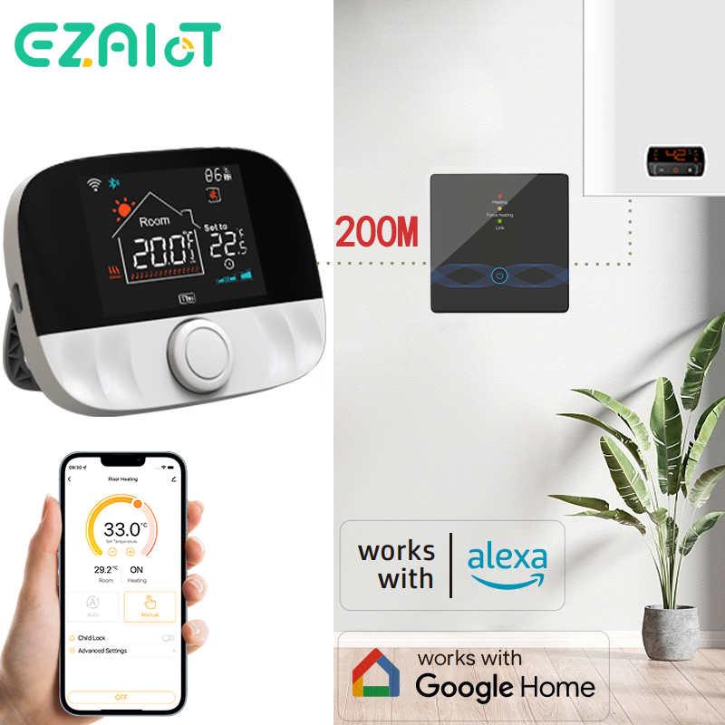 ワイヤレス WiFi/WiFi なしサーモスタットガスボイラー加熱 Tuya バッテリー RF433 スマート温度コントローラーアリス Alexa Google ホーム