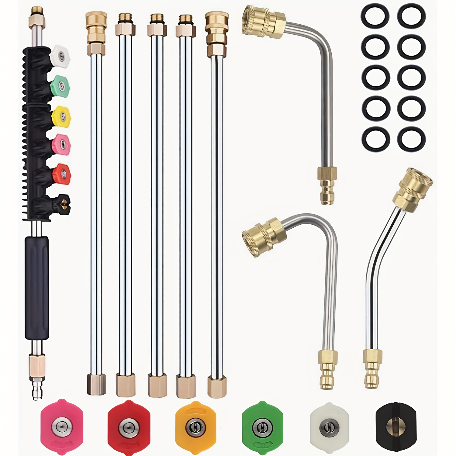 8フィート高圧洗浄機延長ワンド、アップグレードパワーワッシャーアクセサリ、スプレーノズルチップ6個、ガタークリーナー湾曲ロッド3個