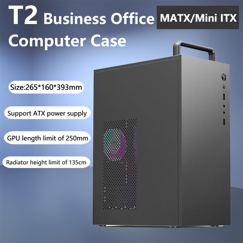 T2 ビジネス オフィス コンピュータ ケース ポータブル デザイン ATX 電源をサポート M-ATX/Mini ITX マザーボード PC シャーシ