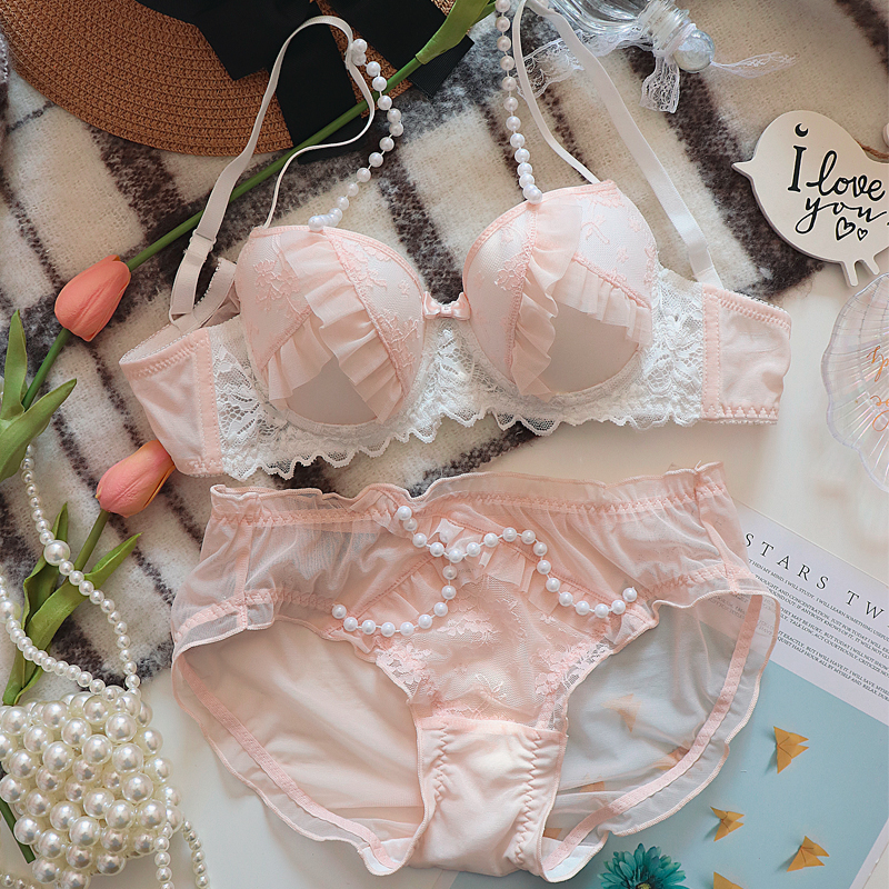Moonlight Fairy Tale Japanese Fresh Girl Underwear Pearl Lace Pure Desire No Steel Rim Thin Style 2025 New Lolita Bra Set