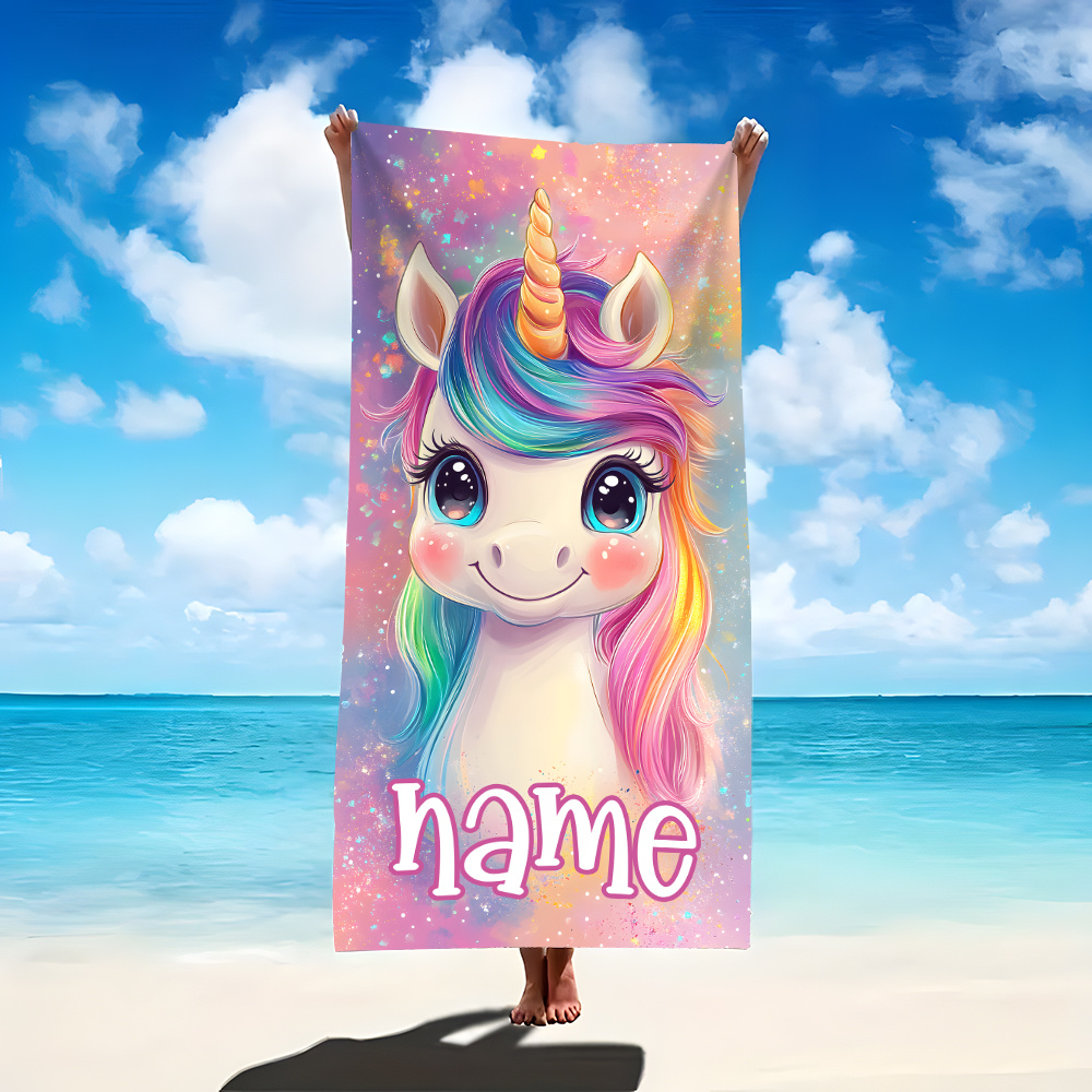カスタムユニコーンビーチタオルパーソナライズされた名前写真 160 × 80 センチメートルマイクロファイバーバスタオルオールシーズンソフト吸収ブランケット