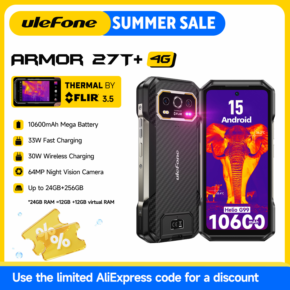 Ulefone Armor 27T 4G THERMAL BY FLIR® Rugged Phone 10600mAh 最大 24GB 256GB 6.78 インチ FHD 120Hz ナイトビジョン Android 15 スマートフォン
