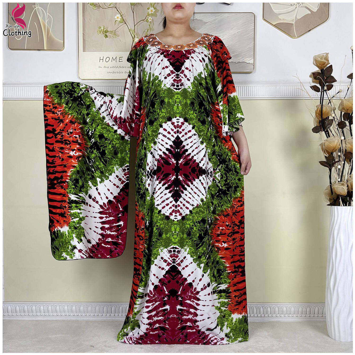 2025 新しいイスラム教徒の女性バットウィングスリーブ Dashiki ドレスルースコットンプリント花 Boubou マキシイスラム女性ドレスアフリカアバヤ服