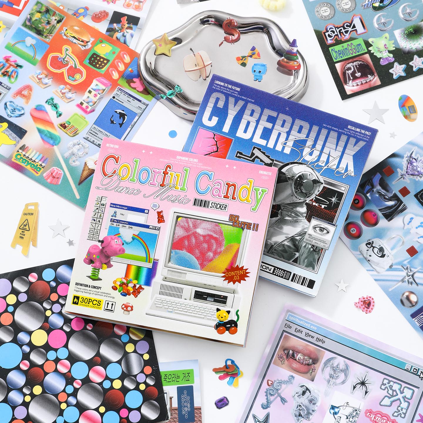 サイバーパンクをテーマにしたダイカットステッカーブック、30/60 シート、DIY 装飾ジャーナル、電話ケースコラージュ、美的文具ステッカー