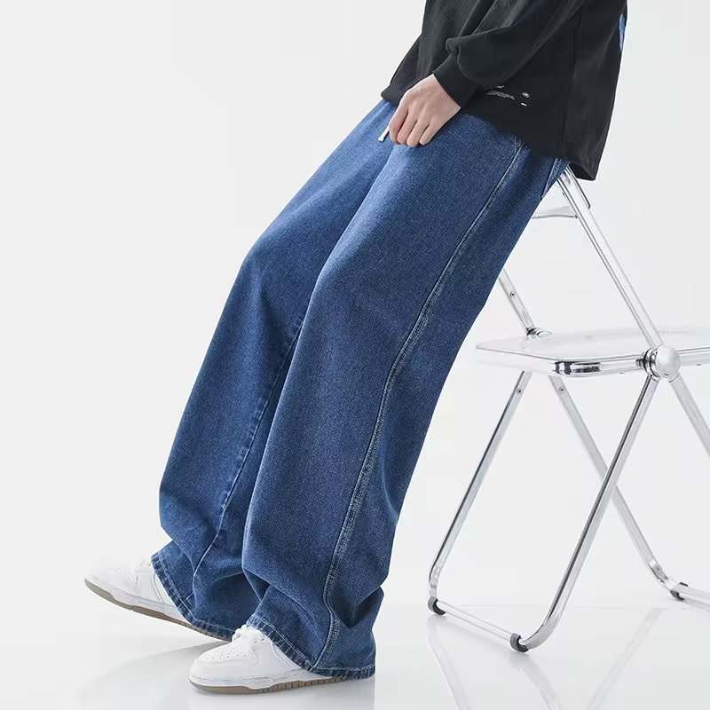メンズ冬ルーズジーンズ男性ベルベット弾性ウエストワイド脚 Y2K デニムパンツストレート快適なブランド紳士服