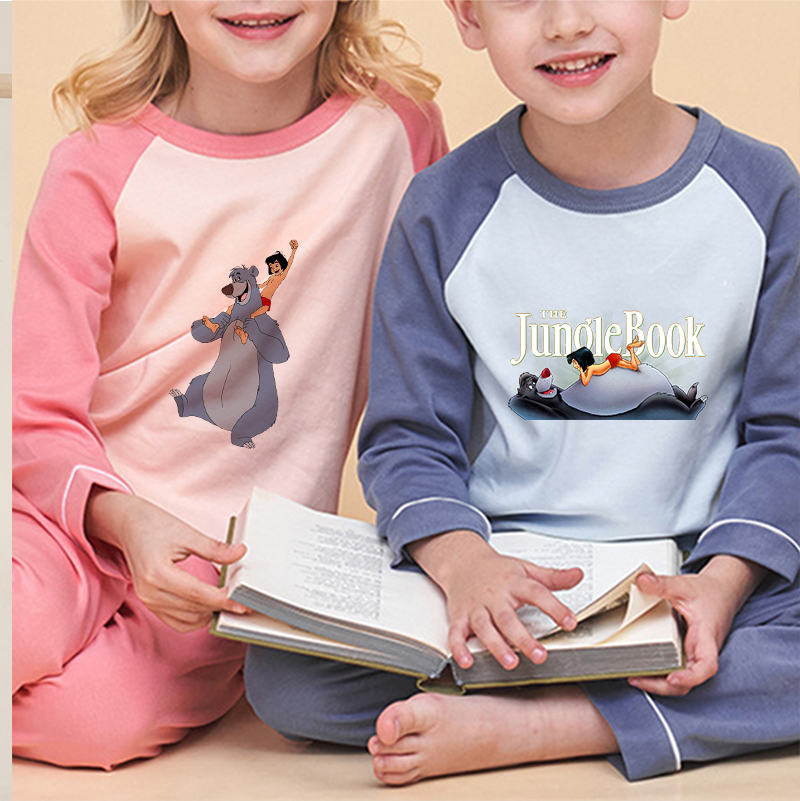 ジャングルブック綿 100% キッズパジャマセットベビーガールズボーイズ服 Pijamas Childen 漫画長袖 Tシャツパンツ