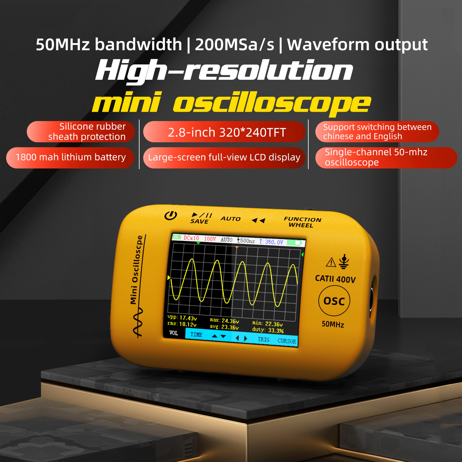 BSIDE OT2/OT4 デジタルオシロスコープミニポータブルグラフィックステスター 50MHz 200MSa/s 2-in-1 信号発生器電子修復ツール