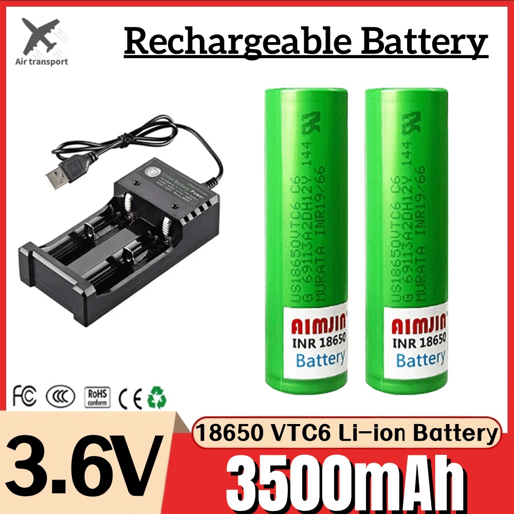 VTC6 18650 バッテリー 3500mAh 3.6V 30A 高ドレイン充電式リチウムイオン電池 Vape、懐中電灯、電動工具用 1Pc 充電器