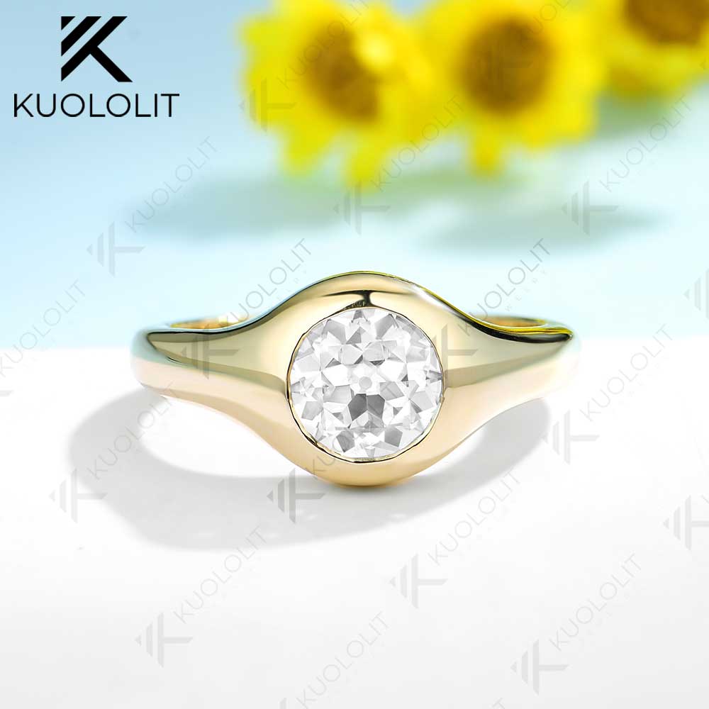Kuololit 1CT OEC モアッサナイトリング女性用 Soild 10K 14K イエローゴールドベゼルセットダイヤモンドリング婚約クリスマスギフト用