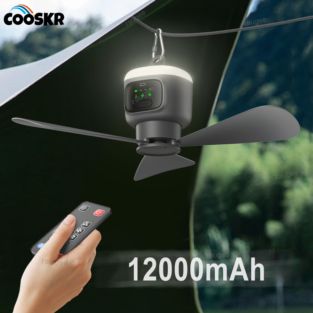 12000mAh シーリングファンポータブルキャンプファンテント空気サ​​ーキュレータークーラー屋外充電式扇風機 LED ライトリモコン