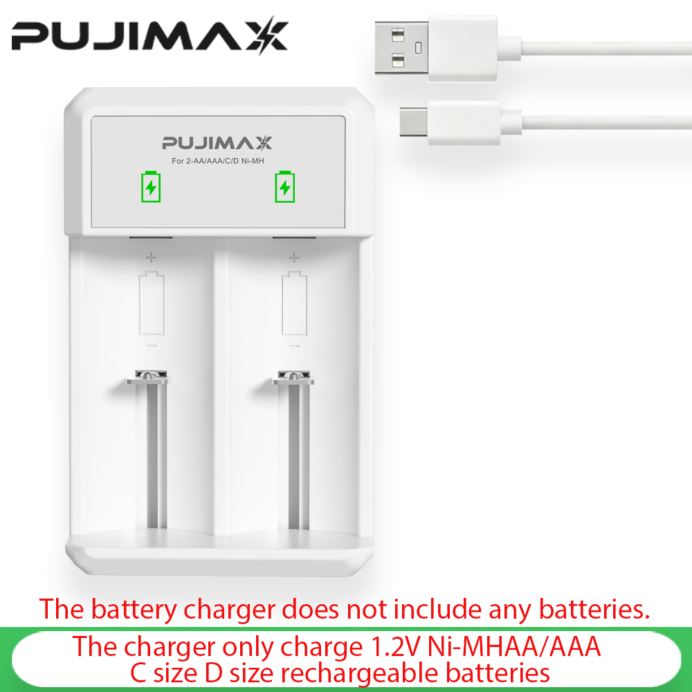 PUJIAMX AA/AAA/C/D バッテリー充電器 1.2V NI-MH 充電式電池用 LCD ディスプレイ高速充電ツール USB Type C ケーブル付き