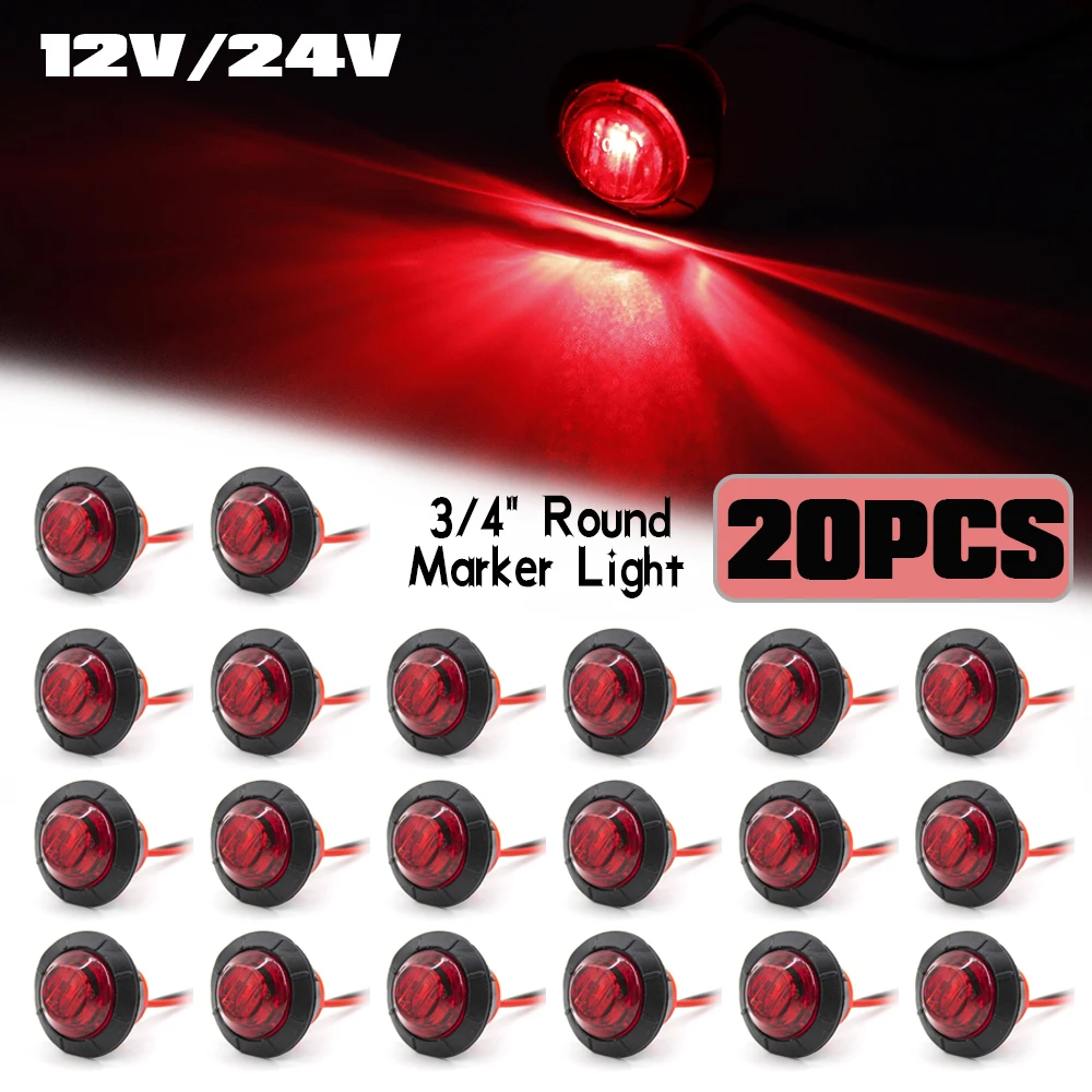 20 個 12V 24V ラウンド 3 LED 3/4 インチライトフロントリアサイドマーカー弾丸インジケータークリアランスランプトラックバストレーラーキャラバンボート用