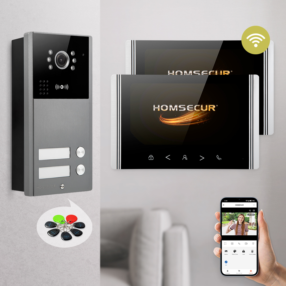 HOMSECUR 7 インチ WIFI ビデオ ドアホン コール インターホン 屋外モニタリング 2 家族用
