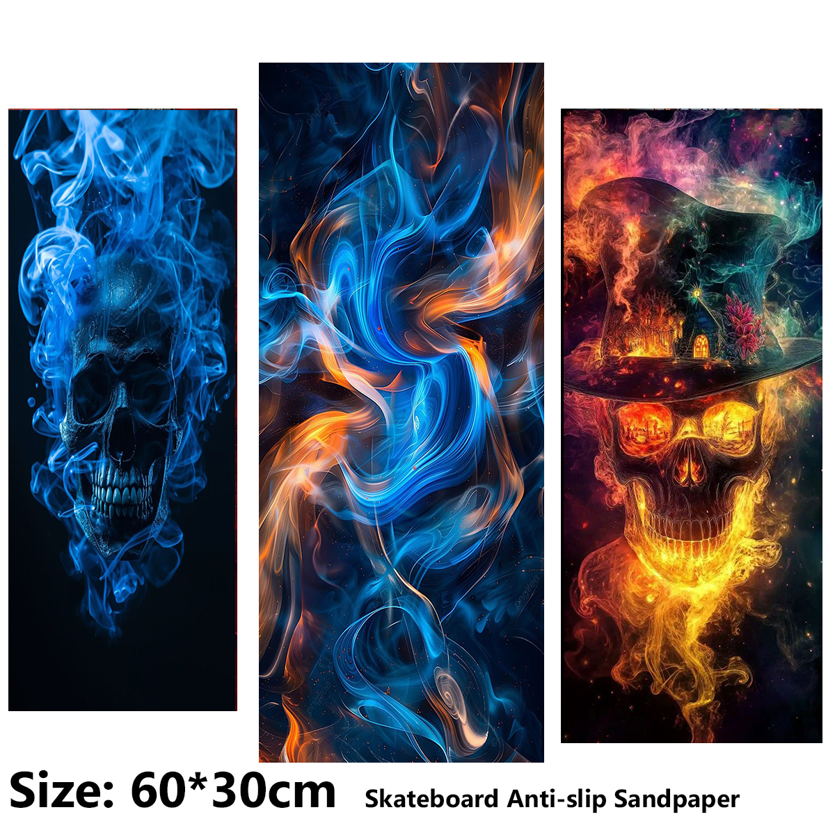 Electric Scooter Anti-slip Sticker Sandpaper Skateboard GripTape Sheet 60*30cm Abstract Texture with a Cool Skeleton Pattern