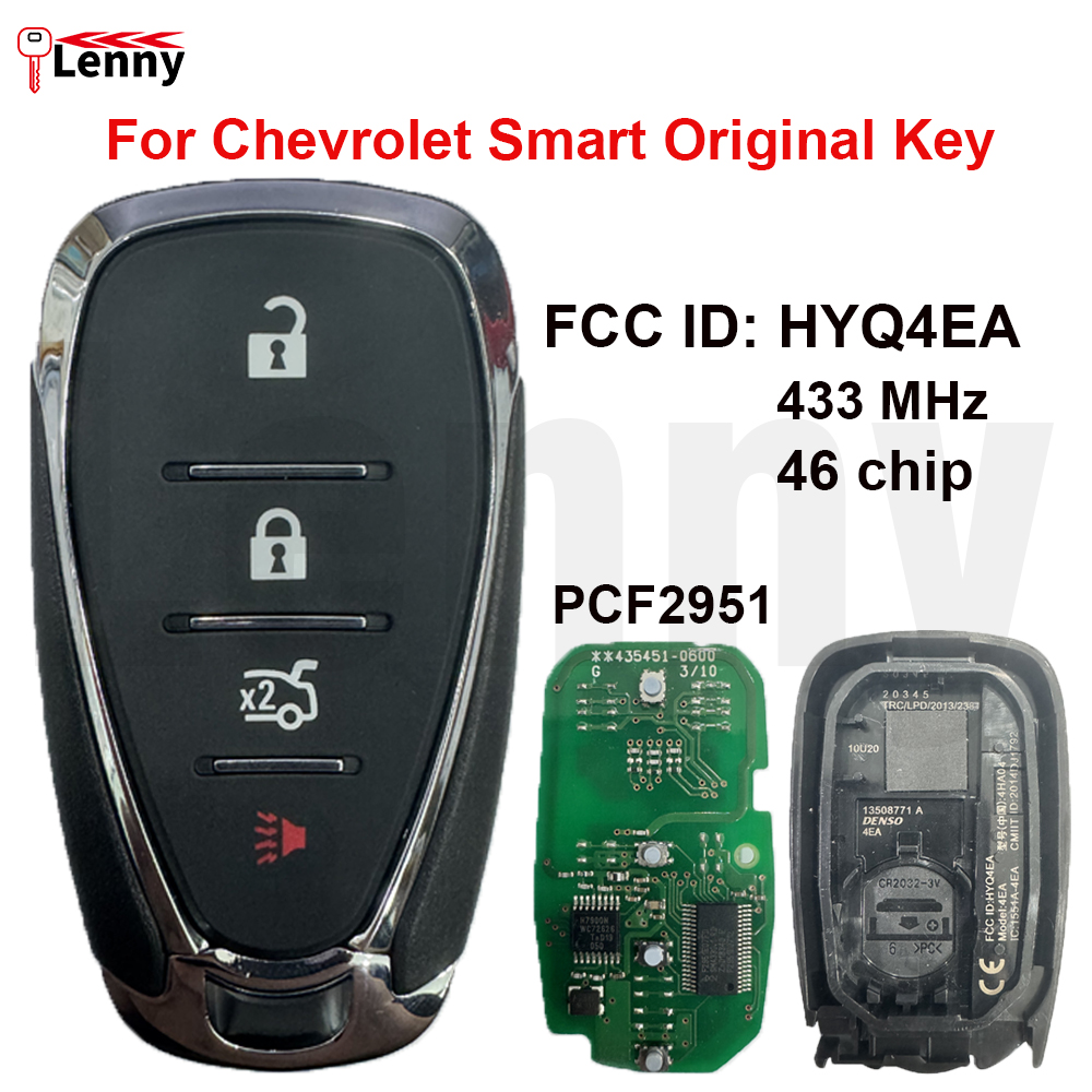 レニー FCC ID:HYQ4EA 433MHz 46 チップ ASK NCF2951E 車スマートリモートオリジナルキーロゴ付き 2017 シボレーマリブクルーズキー