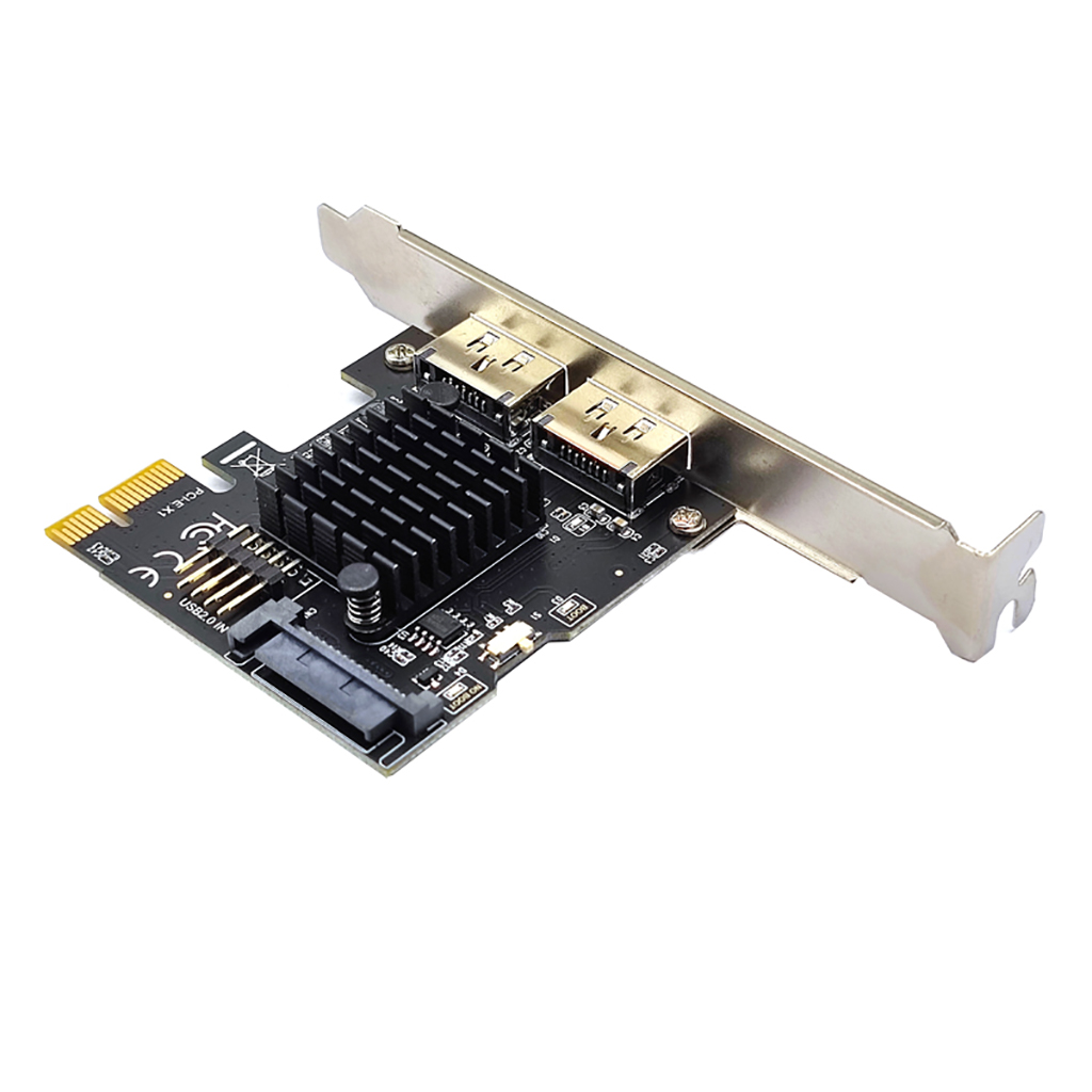 6Gbps PCI-E PCI-Express x1 - デュアル Power Over eSATA + USB 拡張カード USB 2.0 9ピン SATA 15ピン アダプターカード (Windows/Linux対応)