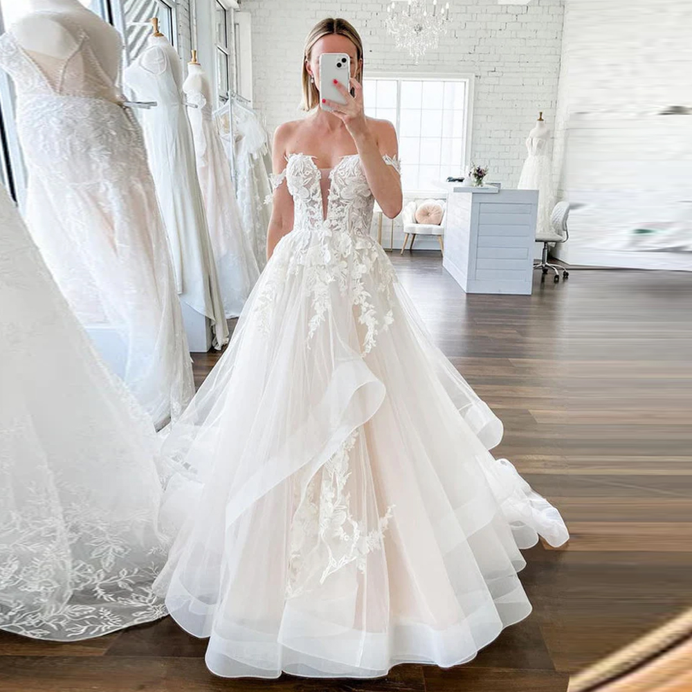BEPEITHY カスタマイズされたオフショルダープリンセスビーチウェディングドレス女性のための 2025 ノースリーブ花嫁フリルブライダルドレスアイボリー