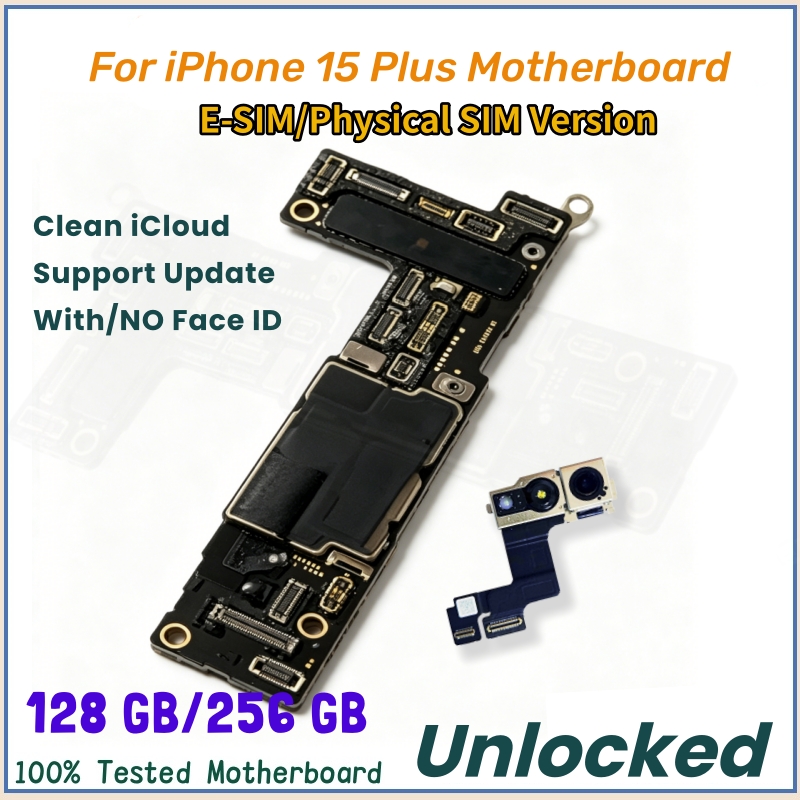 E-SIM/SIM バージョンロジックボード iPhone 15 Plus マザーボードロック解除/顔 ID なしクリーン ICloud メインボード交換