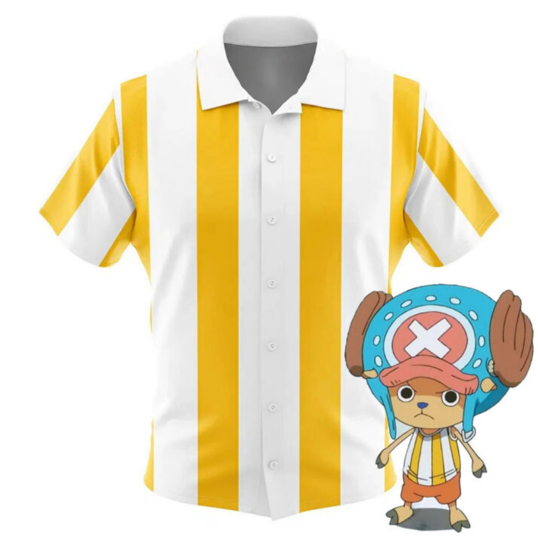 ワンピースチョッパーコスプレストライプアニメハワイシャツ夏のスポーツレジャーメンズ Tシャツ子供服 Tシャツ Y2k 女性