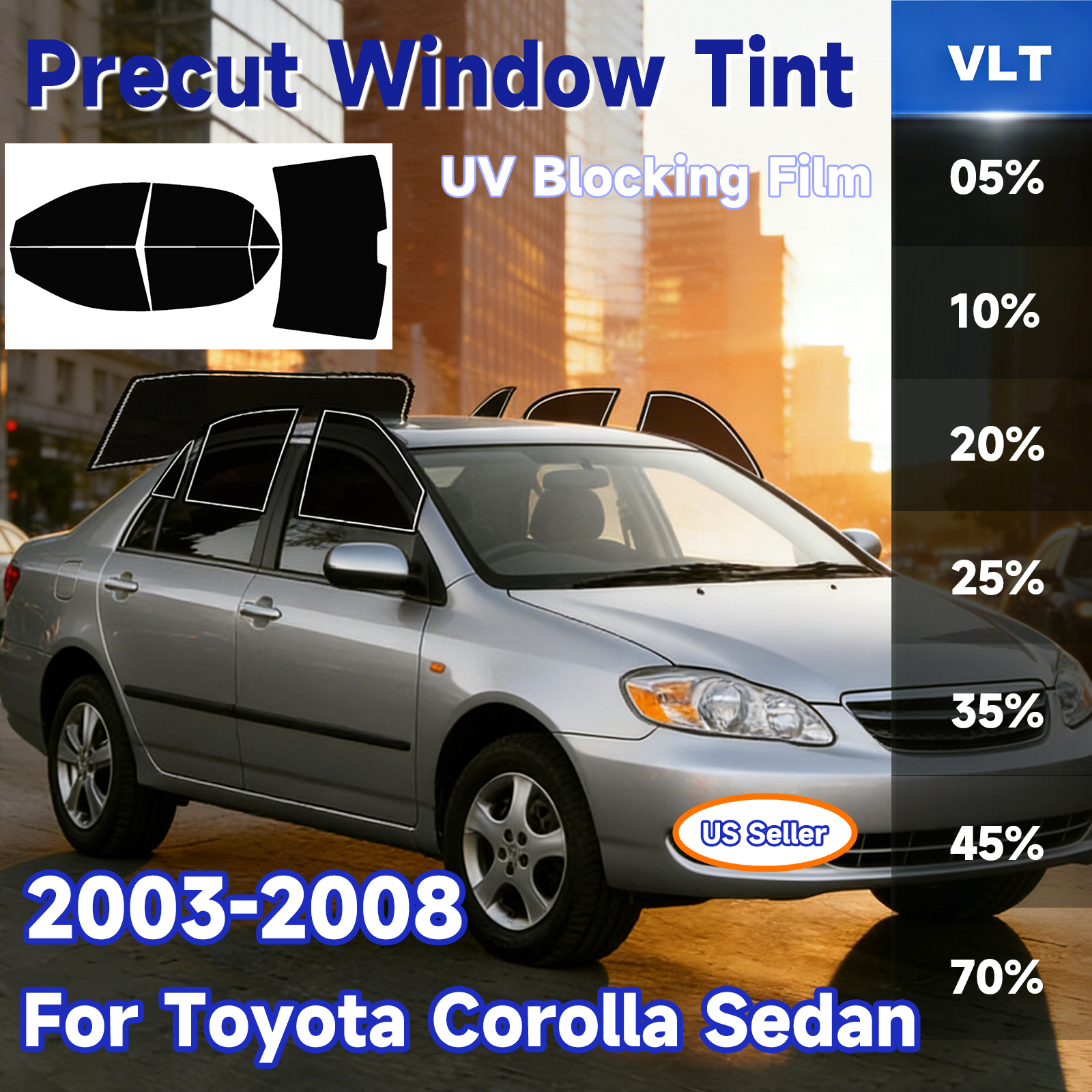 プレカットウィンドウティントカートヨタカローラ 2003-2008 オールサイド太陽 UV-IR ブロック熱
