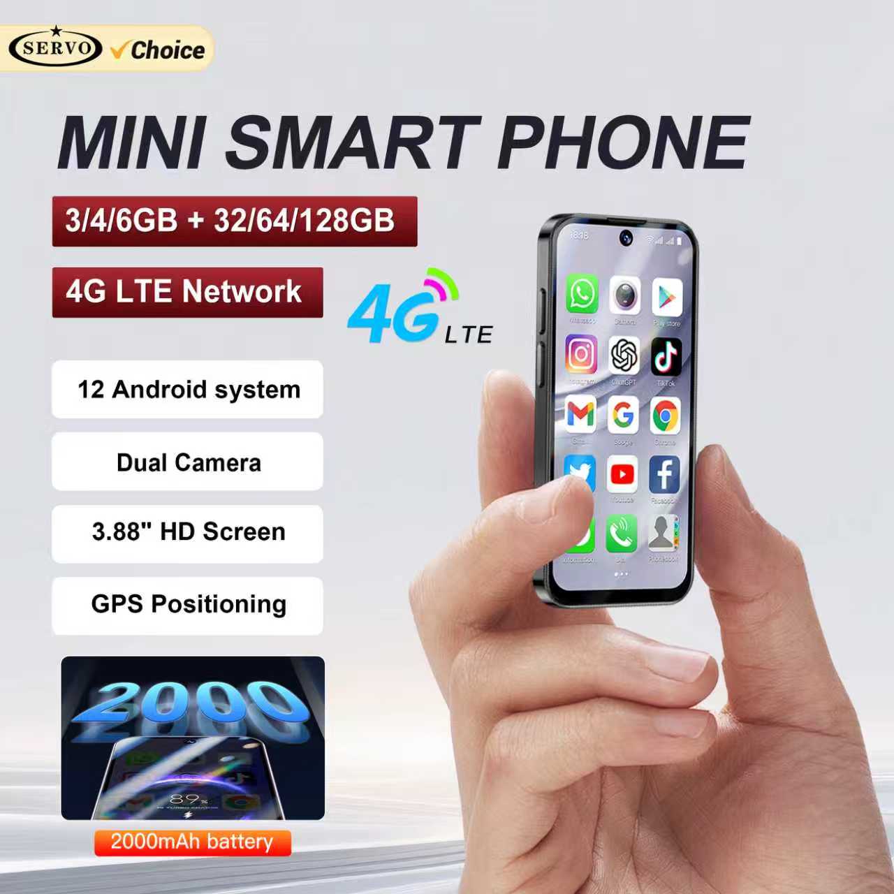 SERVO 19PRO Android ミニスマートフォン 4G LTE デュアル SIM スタンバイ 6GB RAM 128GB ROM Play ストア WiFi OTG 3.88 インチ画面小型スマートフォン