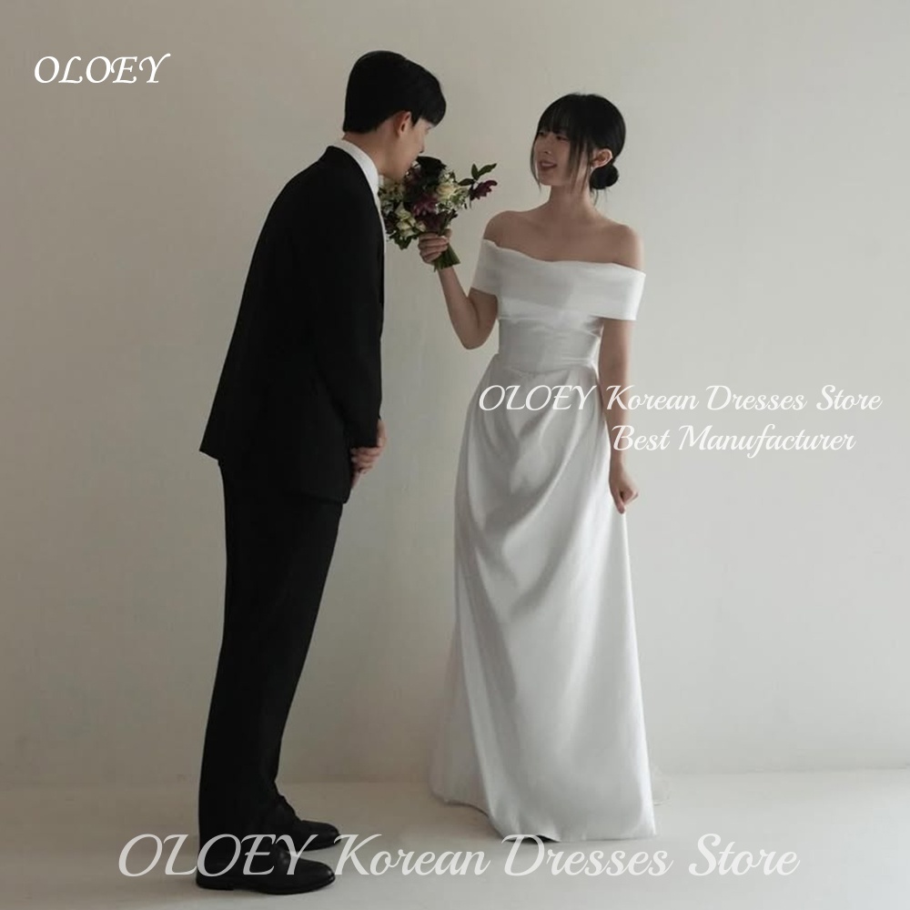 OLOEY シンプルなアイボリーオフショルダー A ライン韓国のウェディングドレスサテンブライダルドレス床の長さのカスタマイズされた Vestidos Novias Boda 女性