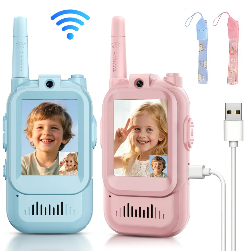 子供用ビデオトランシーバー 2 パック充電式インターコムトランシーバーかわいい 2 インチ画面ワンクリック通話子供用ビデオインターコム
