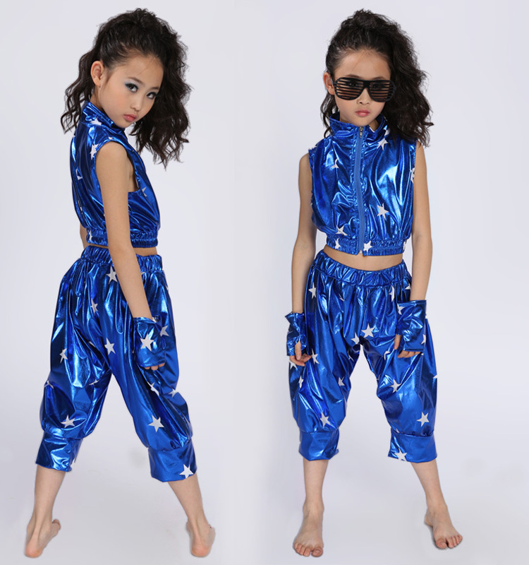 新しいスパンコールヒップホップジャズダンススーツ子供のためのパフォーマンスダンスウェアガールモダンジャズダンス衣装スーツ