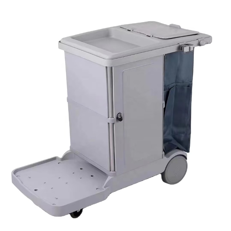 灰色のプラスチック用務員用クリーニング カート