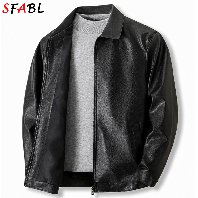Windbreaker PU Leather Coat Men New Vintage Motorcycle Men's Leather Jacket Casual Autumn Fashion PU Leather Jacket Coats Black