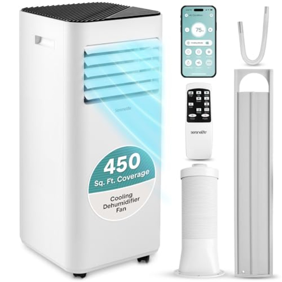 最大 450 平方フィートの部屋用ポータブル AC ユニット: 10,000 BTU 小型エアコン、除湿器内蔵、白いプラスチック製ハウジング