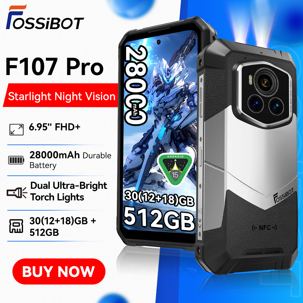 Fossibot [F107 Pro] Android 15 頑丈な携帯電話 30GB (12 18) 512GB 28000mAh 66W 200MP 32MP NFC/GPS デュアル高輝度懐中電灯