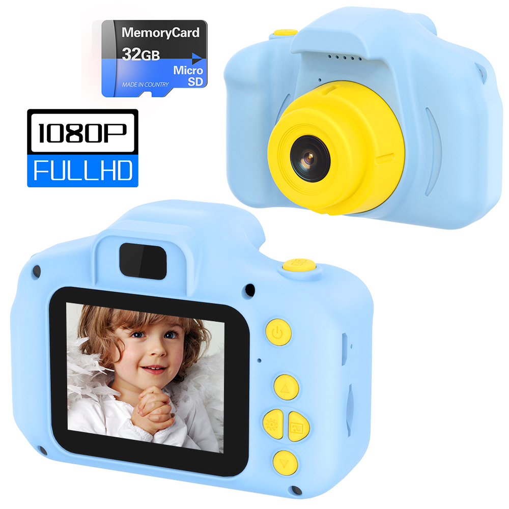 子供用カメラ - 32GB SDカード、1080P高解像度ビデオと鮮明な写真、8倍デジタルズームと遅延モードを装備、