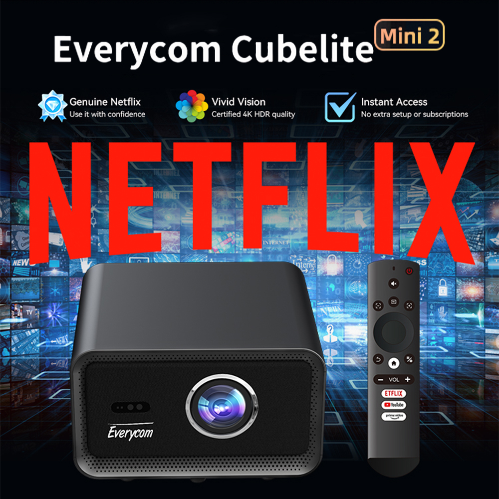 Everycom CubeLite ミニプロジェクター 2000CVIA=1400ISO 1080P サポート 4K デコード Linux システムスマート TV ホームムービーシアタービーマー