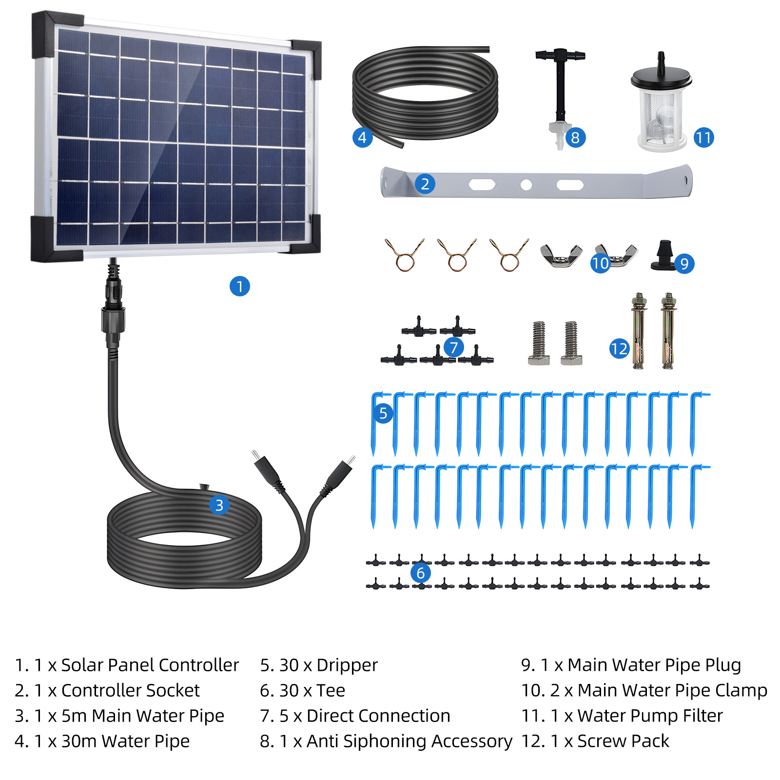ソーラー自動点滴灌漑システム 太陽光発電点滴灌漑キット 内蔵2200mAhバッテリー対応 30ポット 7タイマーモード
