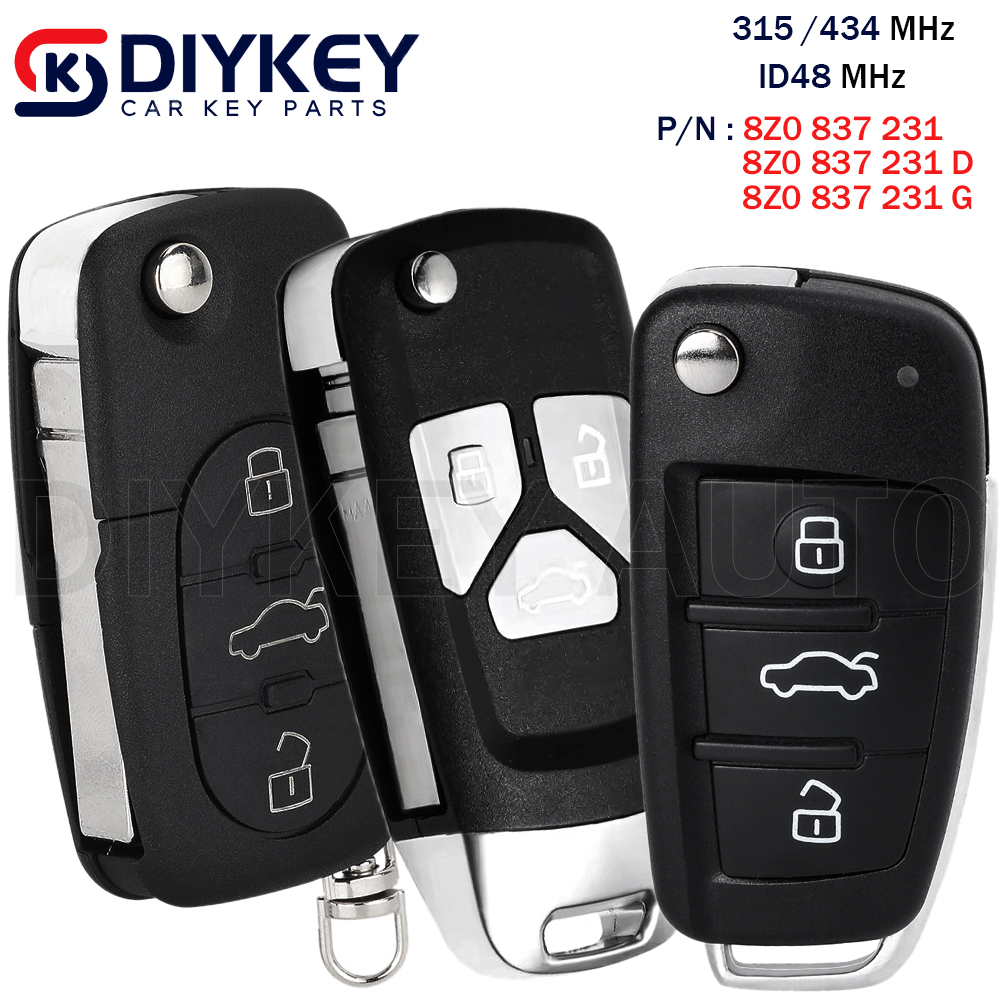 DIYKEY 8Z0 837 231 / 8Z0 837 231D / 8Z0 837 231G フリップリモート車のキーフォブ 315MHz / 434MHz ID48 チップアウディ A4 S4 A6 S6 A8 S8 TT