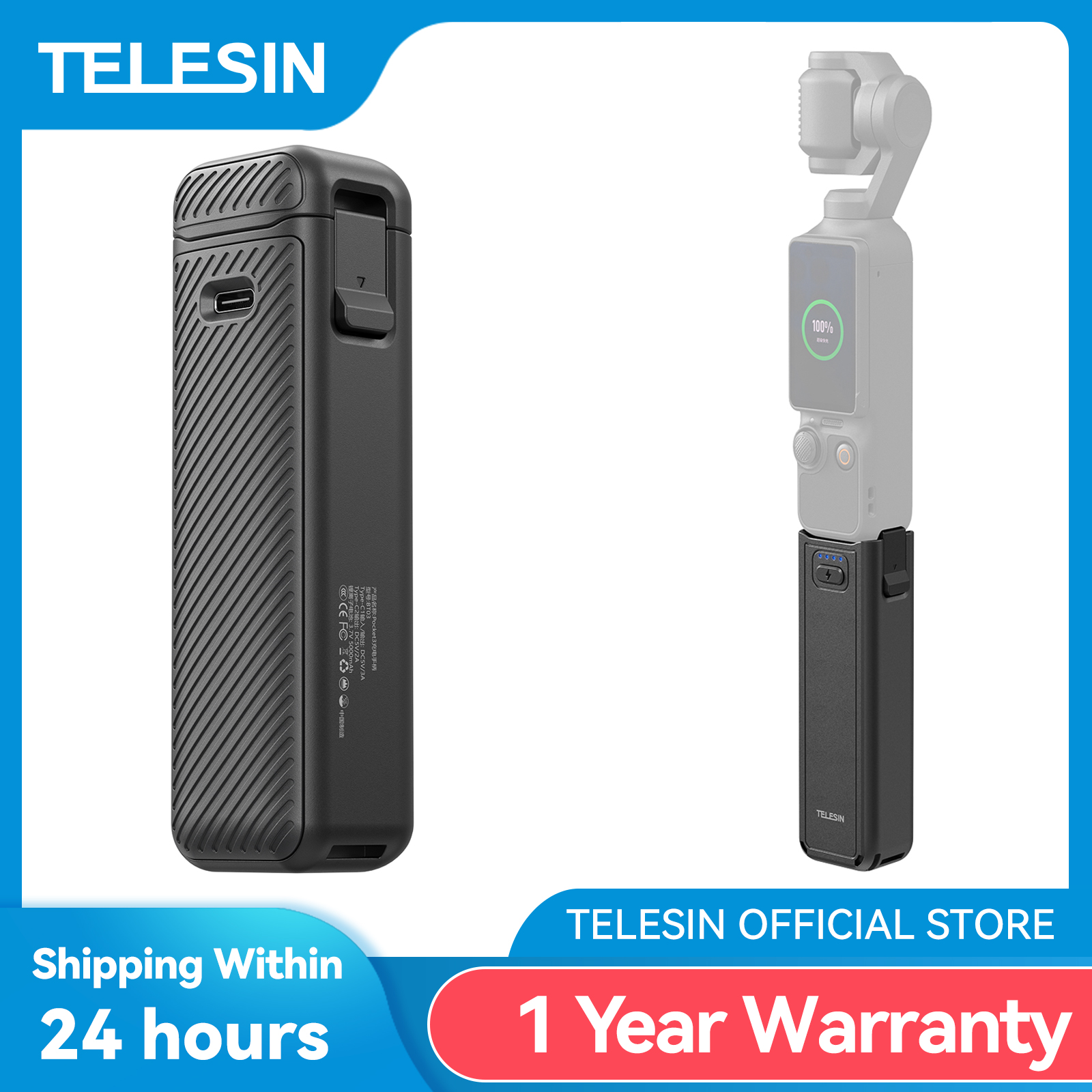 TELESIN 5000Mha バッテリーハンドル DJI OSMO ポケット 4 3 カメラハンドグリップホルダーマウント Powerbank ワイヤレス充電ポケット 4 3