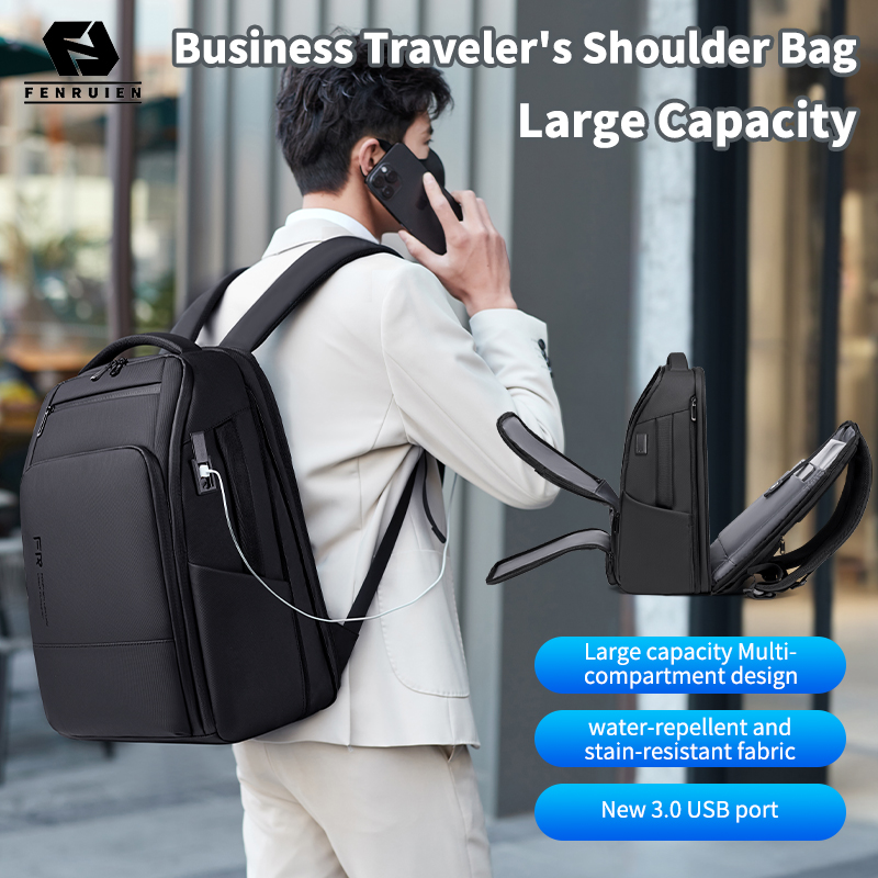FENRUIEN ビジネス USB 充電ラップトップ男性バックパック防水 35L マルチポケット旅行トラベルバックパック