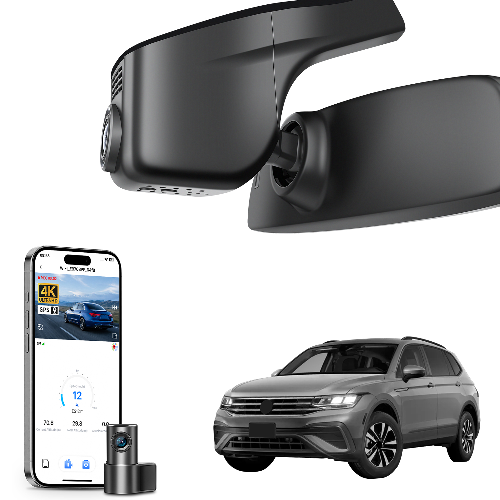 Mangoal 4K ダッシュカム フォルクスワーゲン ティグアン Gen2 AD/BW ダッシュカーカメラ (モデル A/B) 2018-2024 GPS WiFi アプリレコーダー 64GB/128GB カード