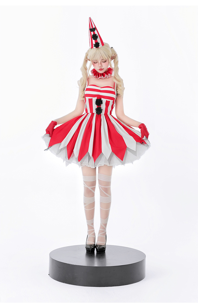 ハロウィンコスプレドレスレッドホラーサーカスソウルリターン人形衣装ゴシック不気味なレディースファンシー衣装パーティーロールプレイドレス
