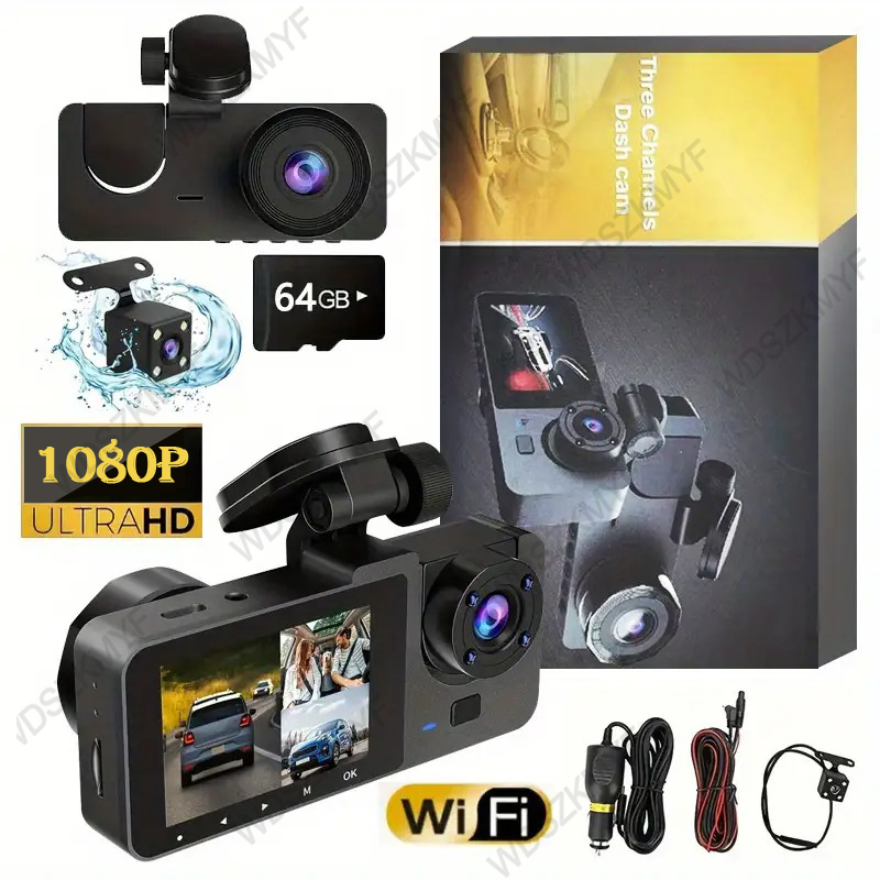 2/3チャンネルダッシュカム、1080P FHDフロントおよびリア車内カメラ、WiFi APPコントロール、ナイトビジョン、パーキングモード、カーアクセサリー